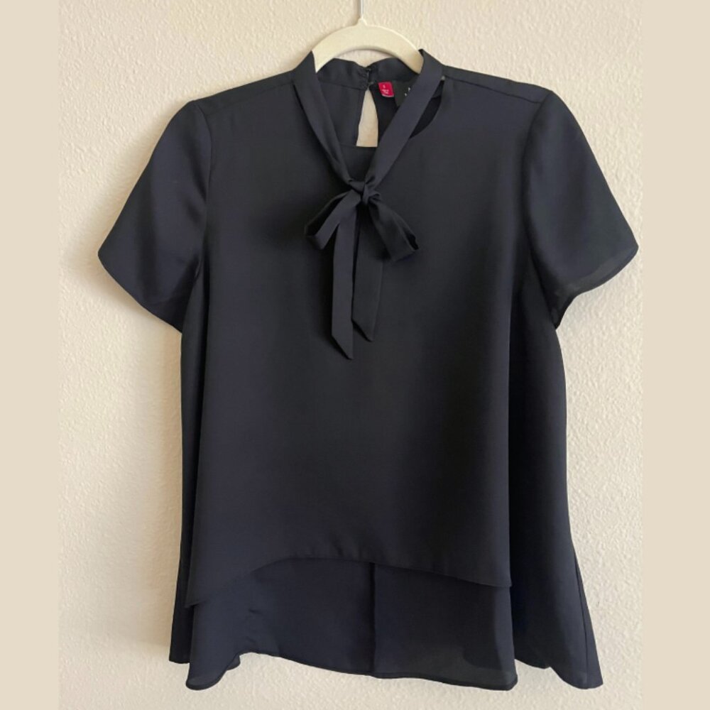 Misha Nonoo Black Tie-Neck High-Low Blouse – Size Small